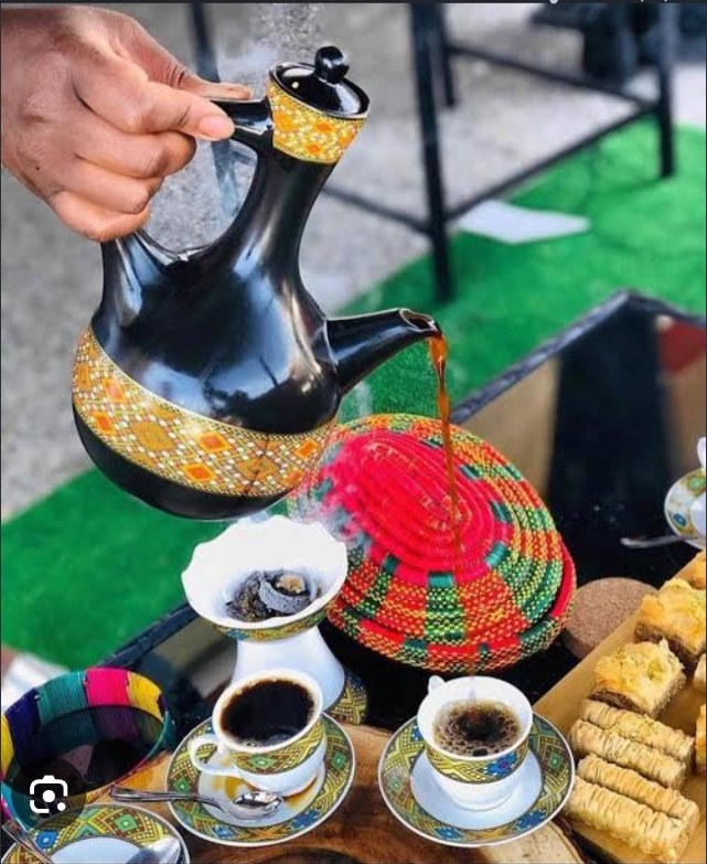 Traditional Ethiopian jebena coffee service